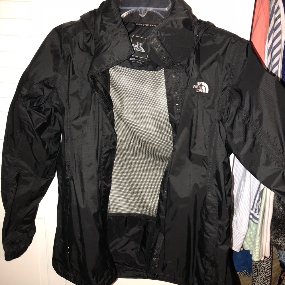 Black north face rain jacket medium